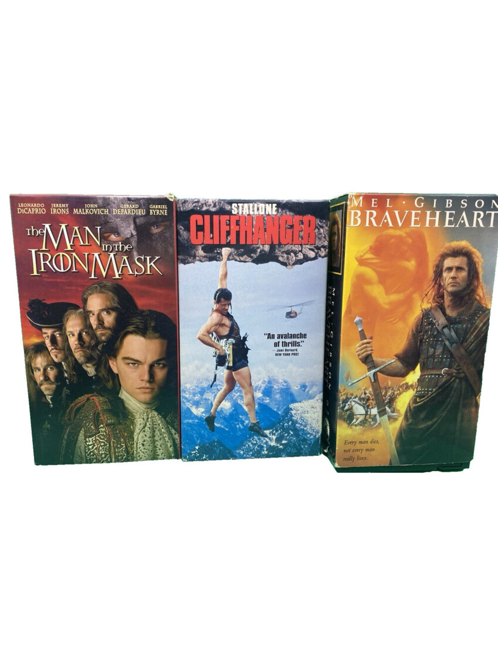 Action VHS Lot Braveheart Cliffhanger Man in the Iron Mask 3 Movie Bundle